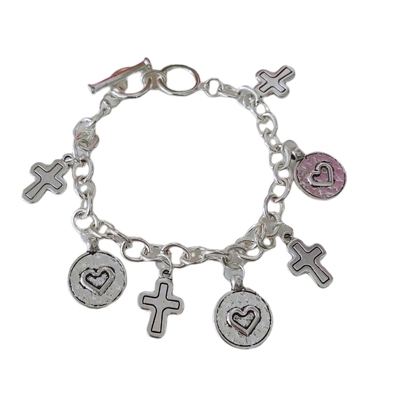 Cross And Heart Charm Bracelet - Picture 2 of 4